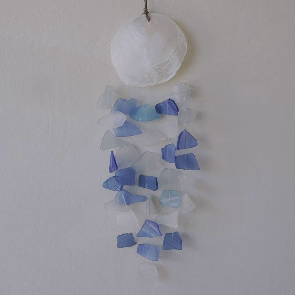 Serenityy Glass Drop Hanging Garden Ornament in Blue and White – 2