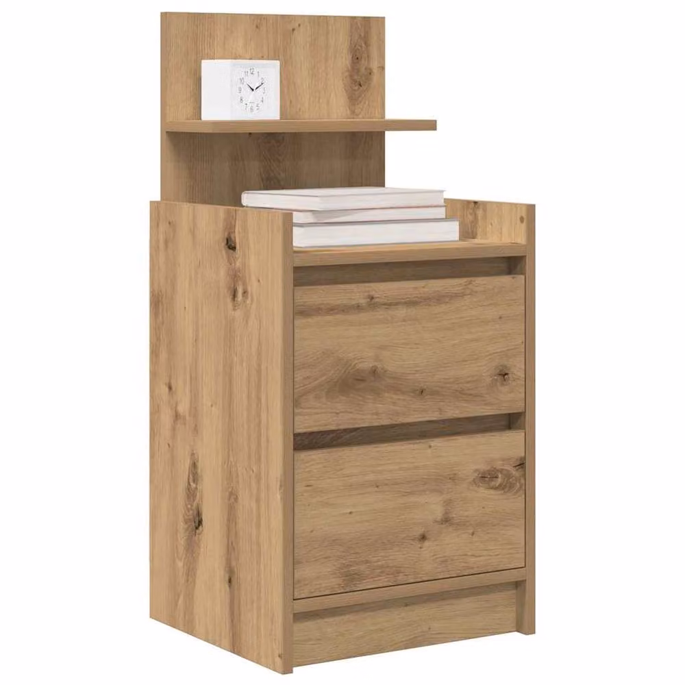 Berkfield Home Set of 2 Artisan Oak Bedside Cabinets with 2 Drawers in Light Brown, W/D/H: 38 x 34 x 80 cm – 4