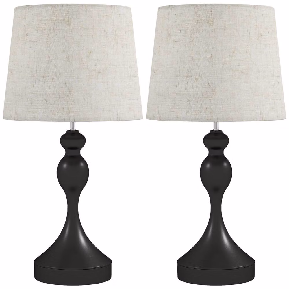 Wyld Haus Loke Set of 2 Modern Touch Table Lamps in Black and Beige with USB Ports – 2