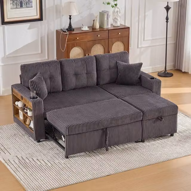 BTM Cord Sleeper Sofa in Dark Grey with LED Lighting, USB Charging and Storage – 1