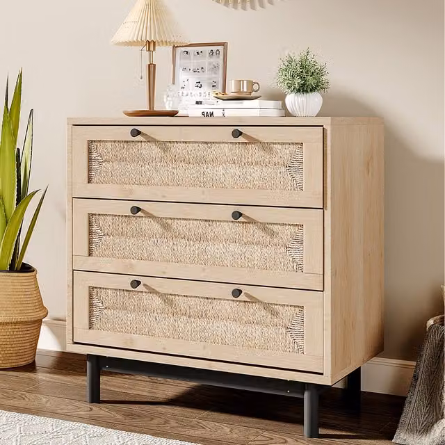 Komore Boho Geometric Wooden Accent Cabinet in Yellow and Black, H 77 cm x W 77 cm x D 77 cm