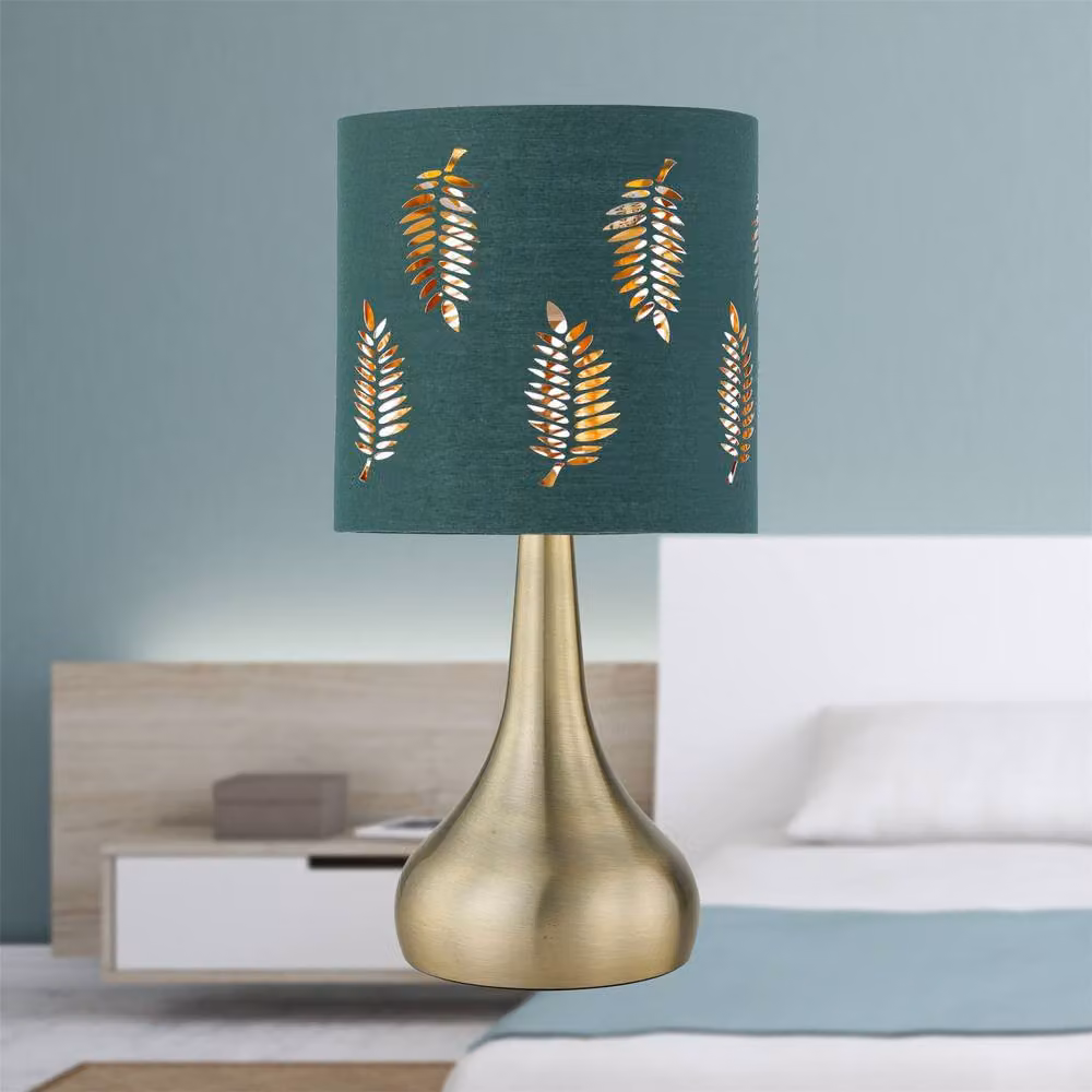 First Choice Lighting Romana Set of 2 Antique Brass Touch Table Lamps with Green Fabric Shades – 4