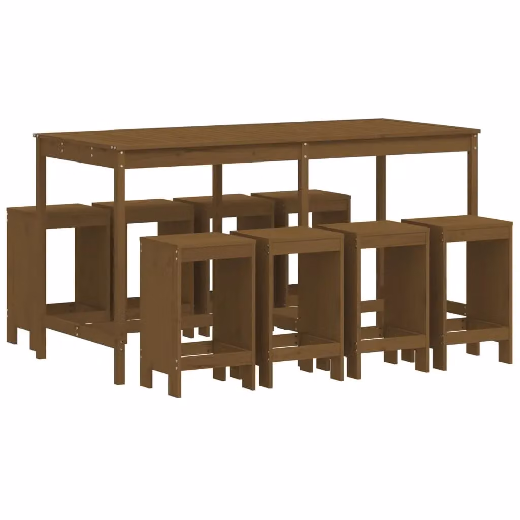 Berkfield Home 9 Piece Rustic Garden Bar Set in Honey Brown Lacquered Solid Pine Wood – 2
