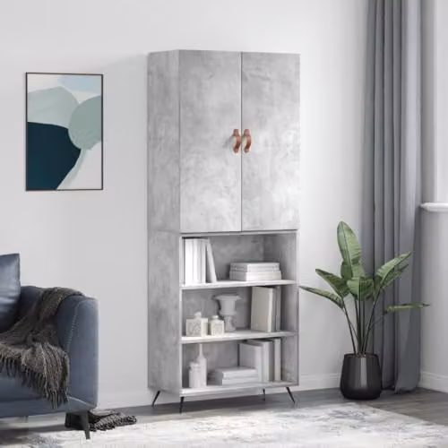 vidaXL Modern Highboard in Concrete Grey, W/D/H: 69.5 x 34 x 180 cm – 2