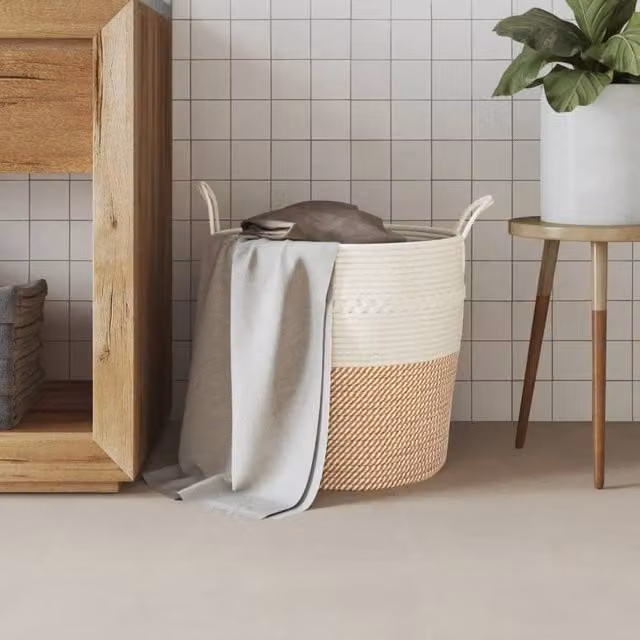 Berkfield Home Cotton Storage Basket in Brown and White, W: 43 cm, D: 38 cm – 1