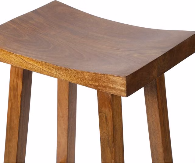 Elm Home And Garden Rustic Mango Wood Breakfast Bar Stool in Brown and Orange
