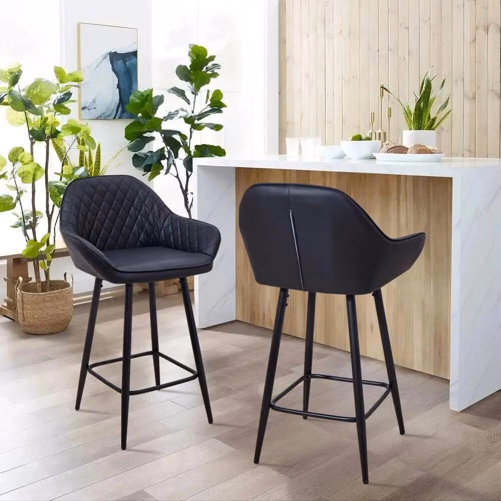 SPETLEK Set of 2 Black Synthetic Leather Bar Stools with Armrests – 5