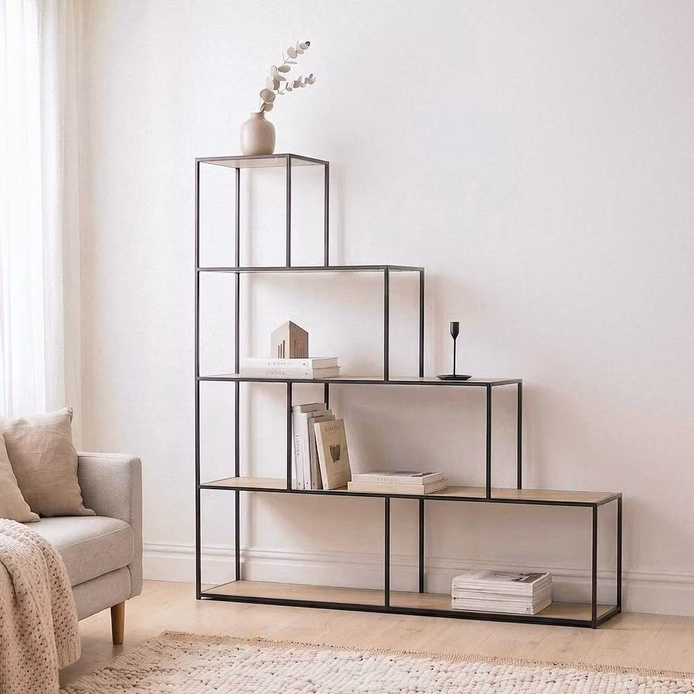 CALICOSY LEXIE 5-Tier Staircase Design Bookshelf, Black, W: 160 cm, H: 157 cm, D: 30 cm – 2
