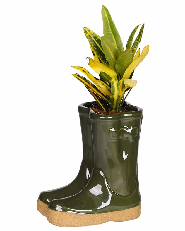 Dibor Small Green Children Wellington Boot Ceramic Flower Pot Garden Planter, H: 17 cm, W: 15 cm – 2