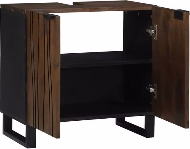 Berkfield Home Modern Mango Wood Bathroom Sink Cabinet, Brown, W: 62 cm, D: 33 cm, H: 58 cm – 1