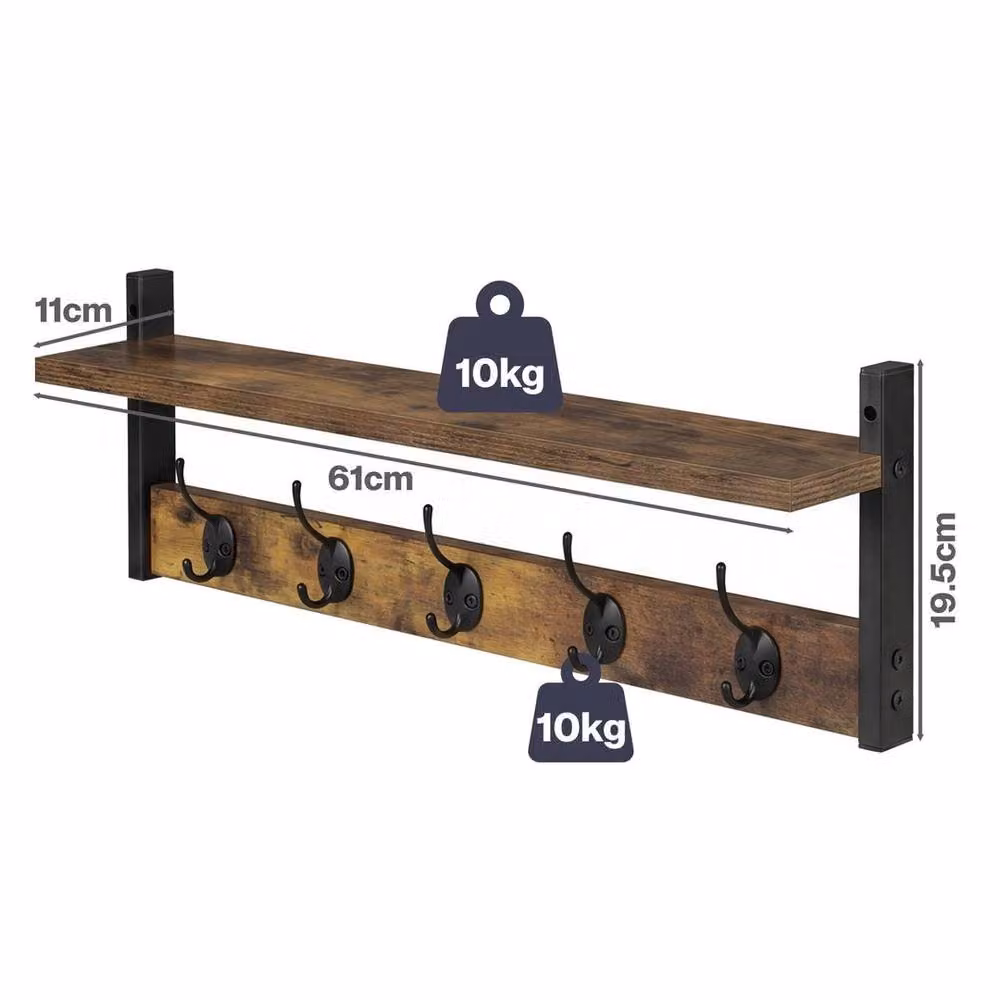 Kelvenix Modern Wall Mounted Wooden Coat Rack in Brown and Black – 2
