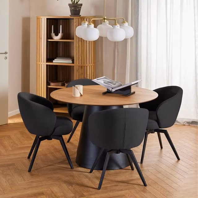 Furniture To Go Soli Round Oak Dining Table and Darlene Chair Set in Black and Brown
