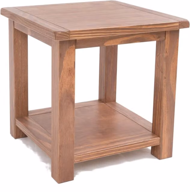 Cabinet Bits Rustic Square Pine Open Lamp Table in Brown