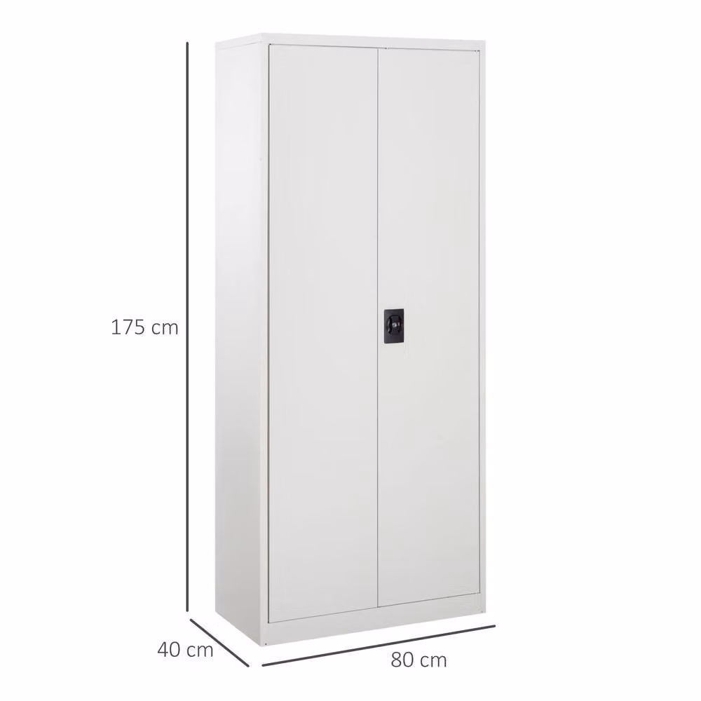 STILVORA Lockable Metal Filing Cabinet with Adjustable Shelves and Hinged Doors in Grey or White, H 175 x W 40 x D 40 cm – 4