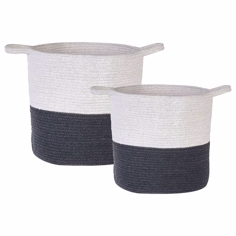 Wyld and Coco Set of 2 Black and White Woven Cotton Round Storage Baskets – 2