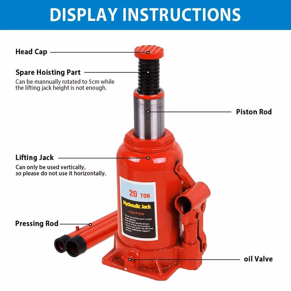 FLAVORA 20T Heavy Duty Hydraulic Steel Bottle Jack in Red – 3