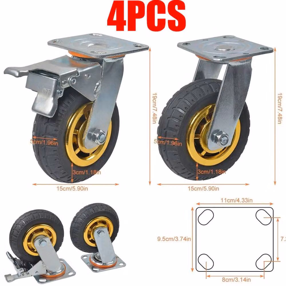 Ventryn Heavy Duty Galvanised Steel Swivel Caster Wheels, 4 Pack, 1000kg Capacity, 2 with Brakes, Multicolour – 2