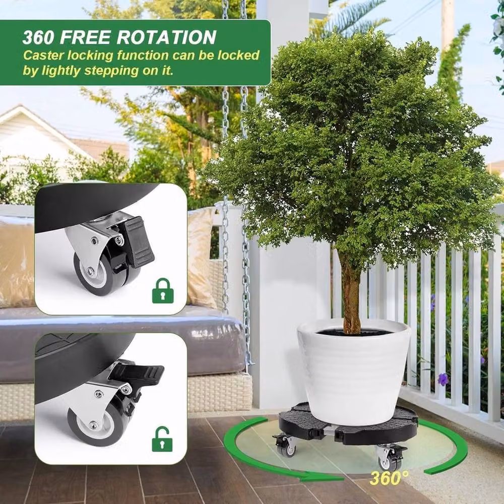 NESTLUNE Heavy Duty Metal Plant Pot Trolley Mover Stand with Wheels, Black – 5