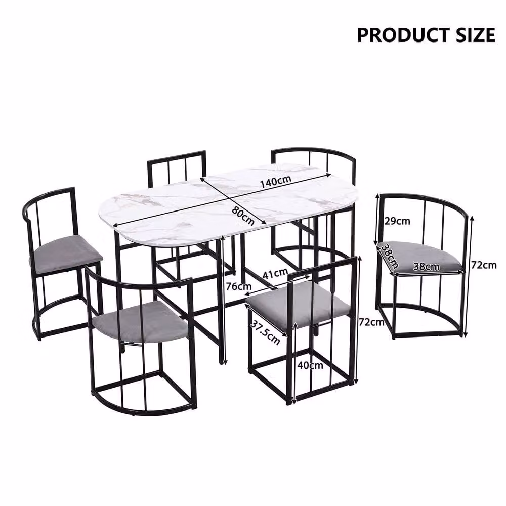 Fascinate Modern 6-Seater Dining Set with White Oval Glossy Table and Grey Cushions – 6