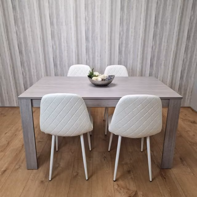 Kosy Koala Arrow Grey Rectangular Dining Table and 4 White Chairs Dining Set