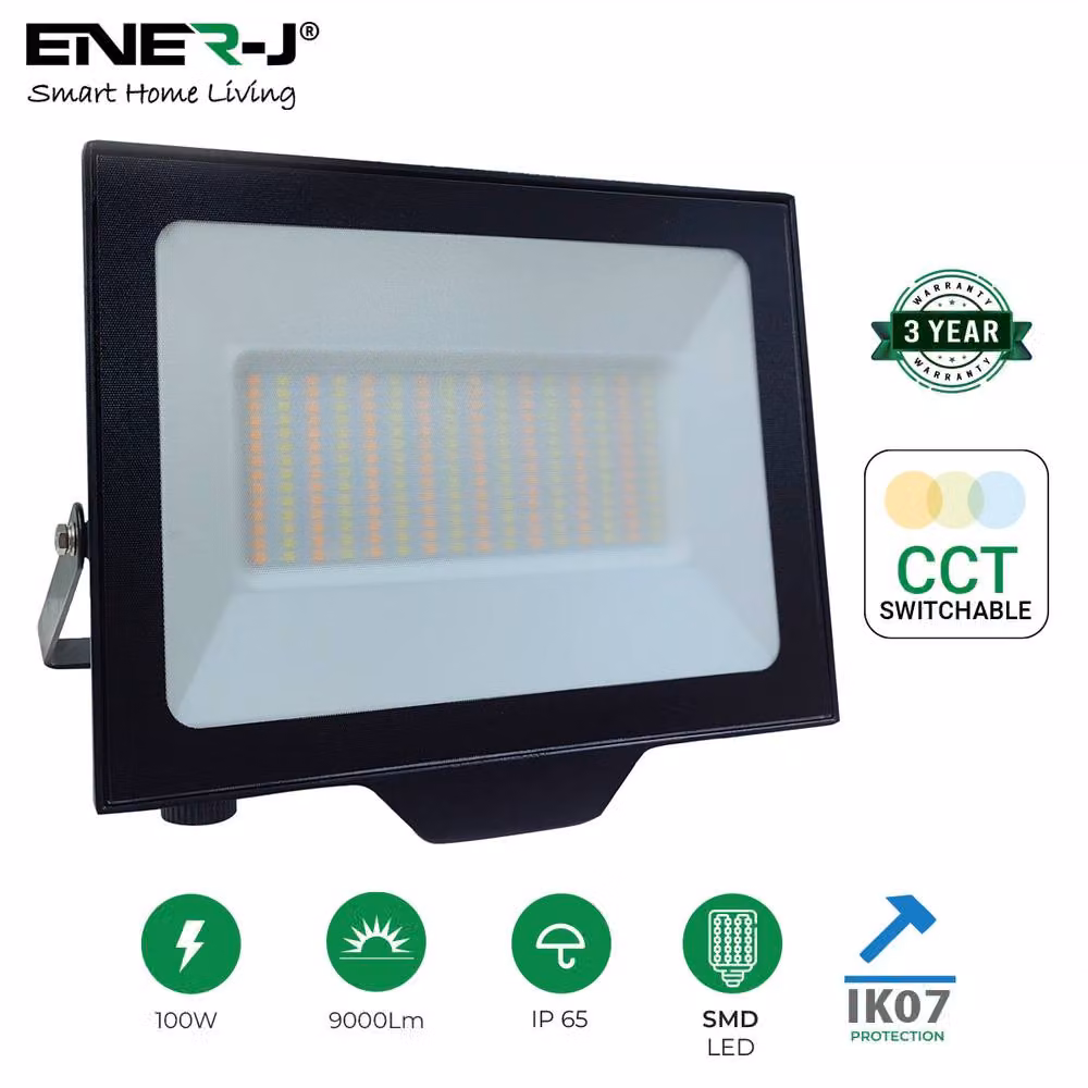 ENER-J 100W LED Floodlight, CCT Switchable, 9000 Lumens, IP65 Waterproof, Black – 2