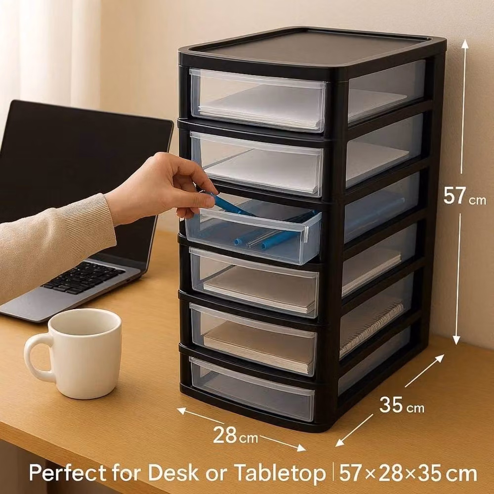 Kelvenix A4 6 Drawer Plastic Storage Unit in Black – 2