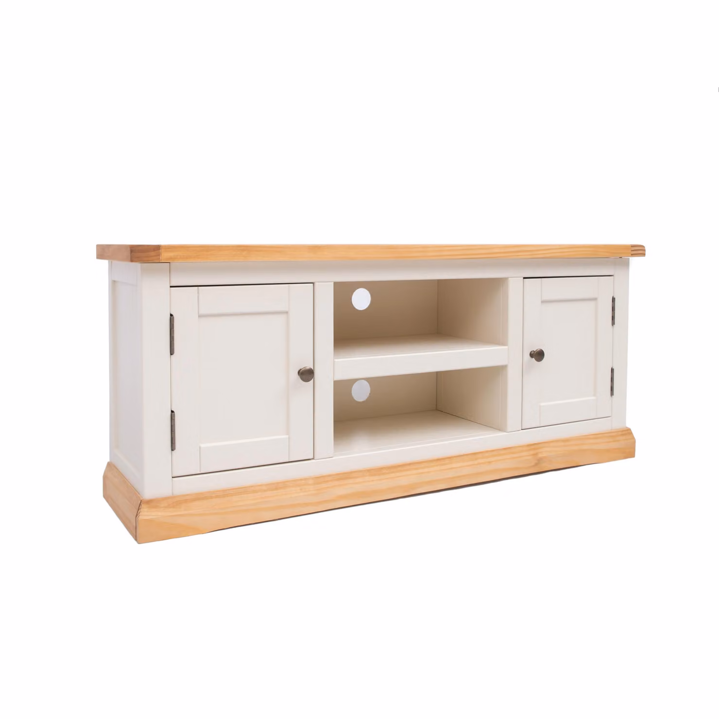 Cabinet Bits Trevi Off-White 2 Door Pine TV Cabinet with Brass Knobs – 2