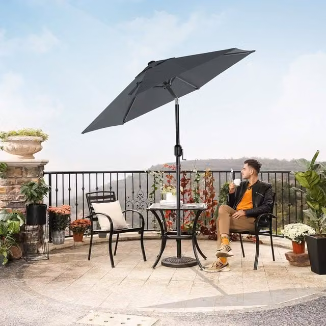 The Bazaarist Grey Outdoor Parasol Umbrella with Two-Way Tilt and Easy Crank Operation