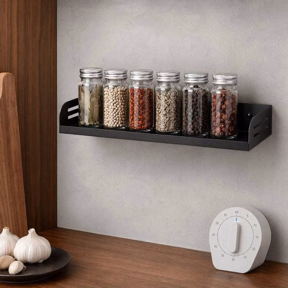 PAWNORA No Drill Wall Mount Metal Storage Shelf for Bathroom and Kitchen, Black – 4