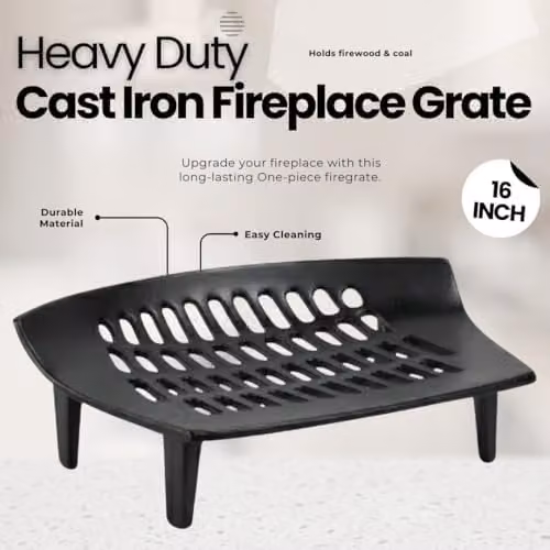 Almineez Black Cast Iron Fireplace Grate for Coal and Logs, W: 40.64 cm, D: 45.0 cm, H: 10.0 cm – 5