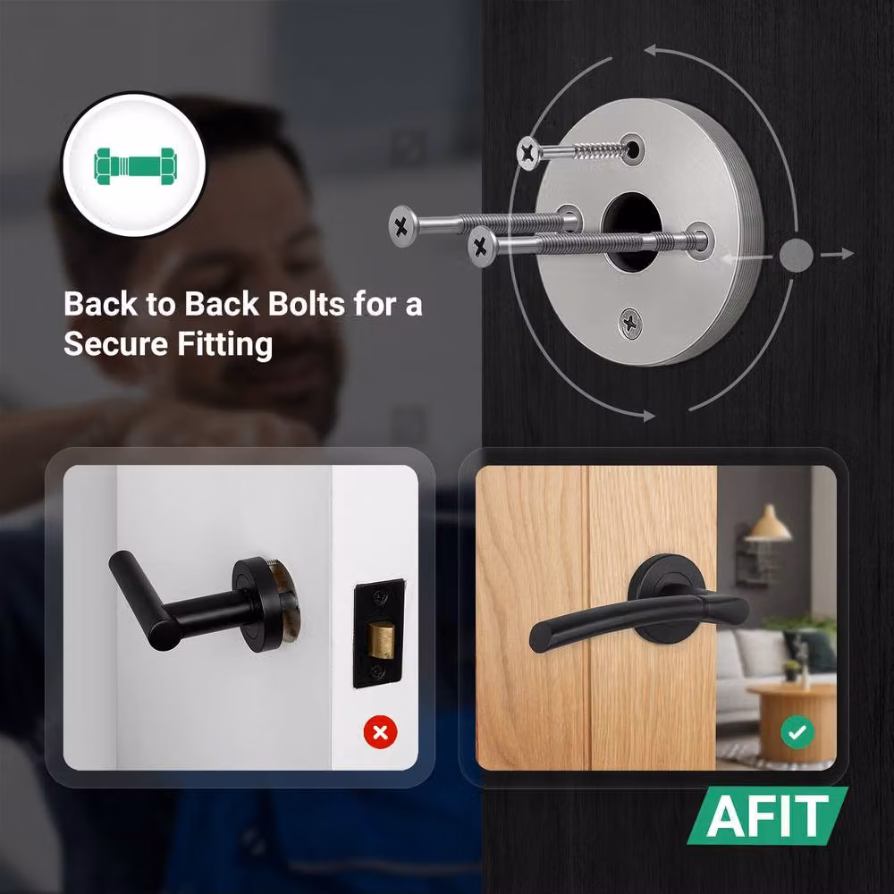 AFIT Matt Black Round Rose Internal Door Handle Lever, 1 Pair, W: 15.0 cm, D: 15.0 cm, H: 6.0 cm – 4