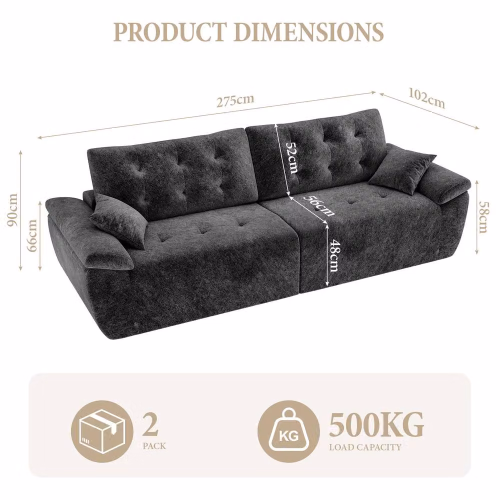 Dprodo 4 Seater Modular Chenille Sofa in Grey, 275 cm Width – 2
