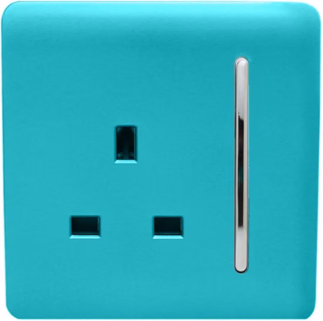 Trendi Switch 1 Gang 13 Amp Flush Switched Plug Socket in Turquoise/Petrol