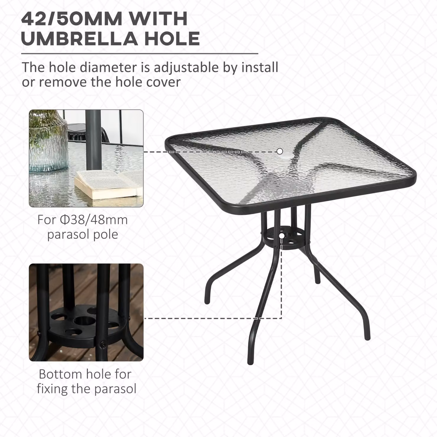 OUTSUNNY Square Glass Top Patio Dining Table in Black, W/D: 76 x 76 cm – 3