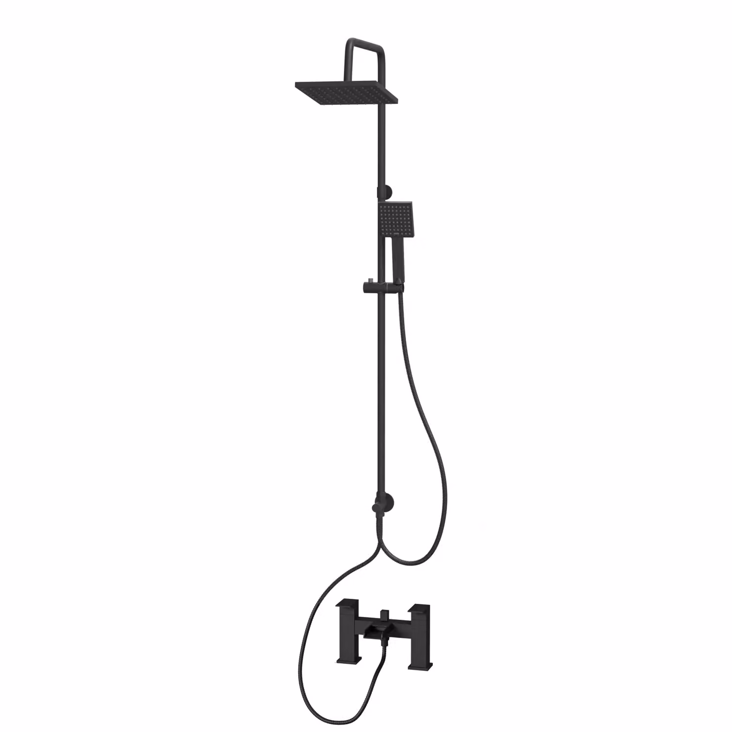 Nes Home Square Shower Waterfall Mixer Tap, Handset and Riser Rail Kit in Matte Black – 2