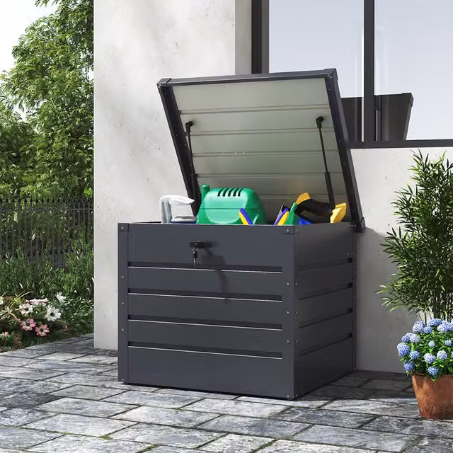 Breeins Lockable Metal Outdoor Garden Storage Box in Matt Anthracite Grey