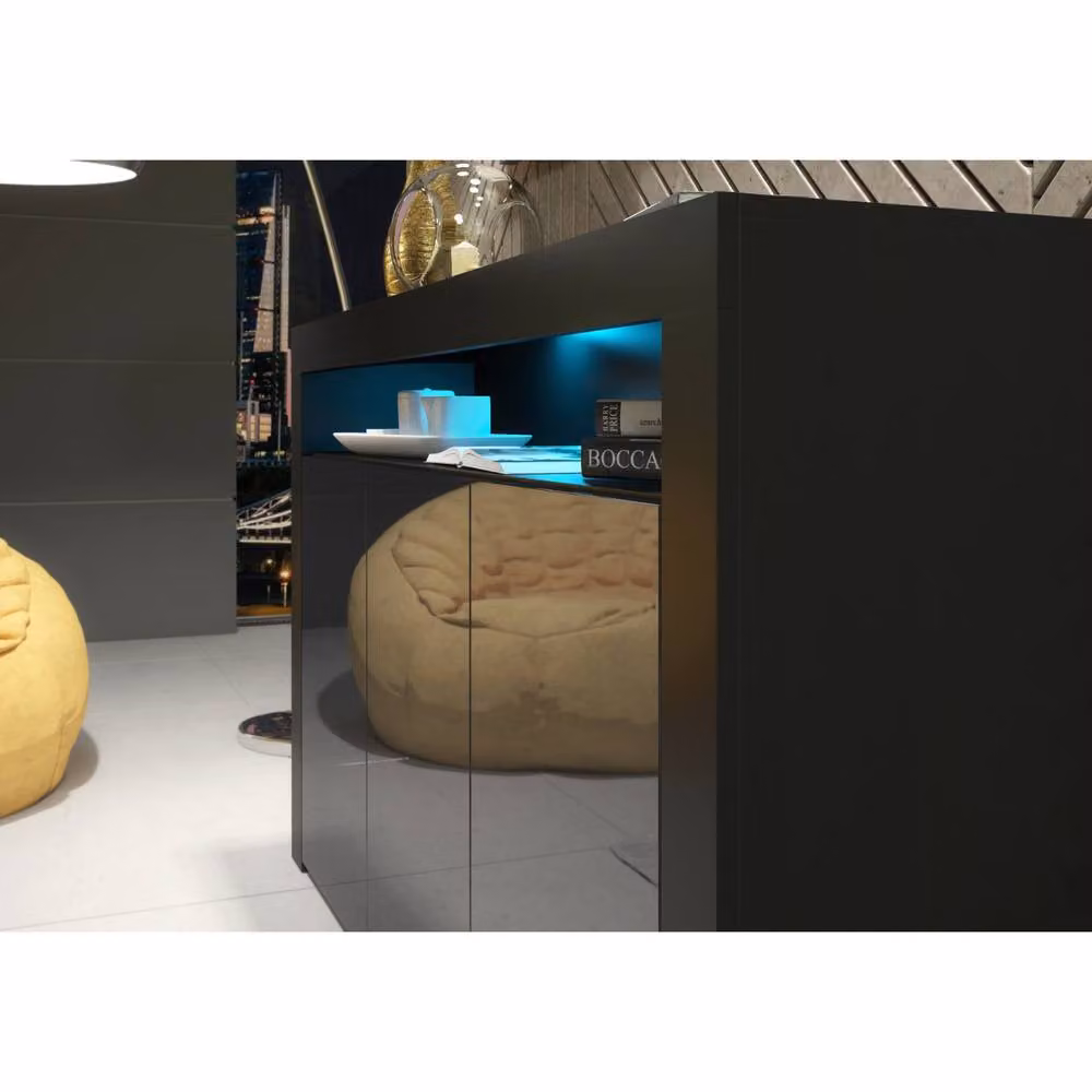 Mex Furniture LTD Aether Modern Sideboard in Black with Glossy Doors and Integrated LED Lighting, W: 155 cm, H: 92 cm, D: 40 cm – 3