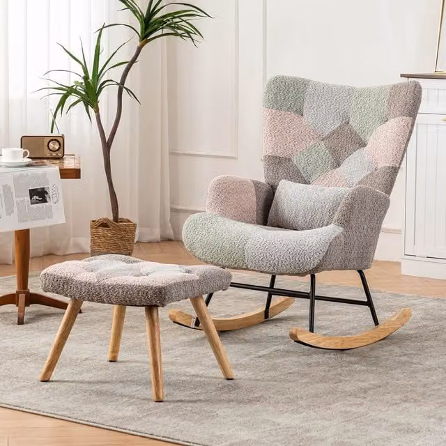 Aosom.UK Wingback Accent Recliner Chair with Footstool and Side Pocket, Blue and Grey – 1