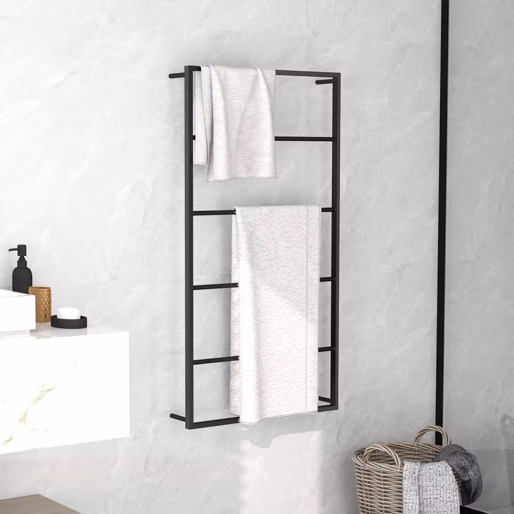 Berkfield Home Black Matt Metal Towel Rack, W: 60 cm, D: 10 cm, H: 116 cm – 2