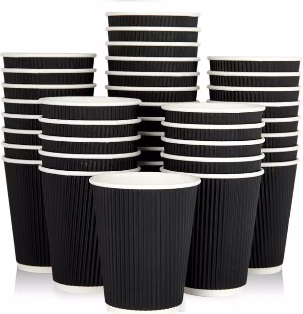 ECONX 100 x 8oz Disposable Triple Wall Ripple Paper Coffee Cups in Black – 9