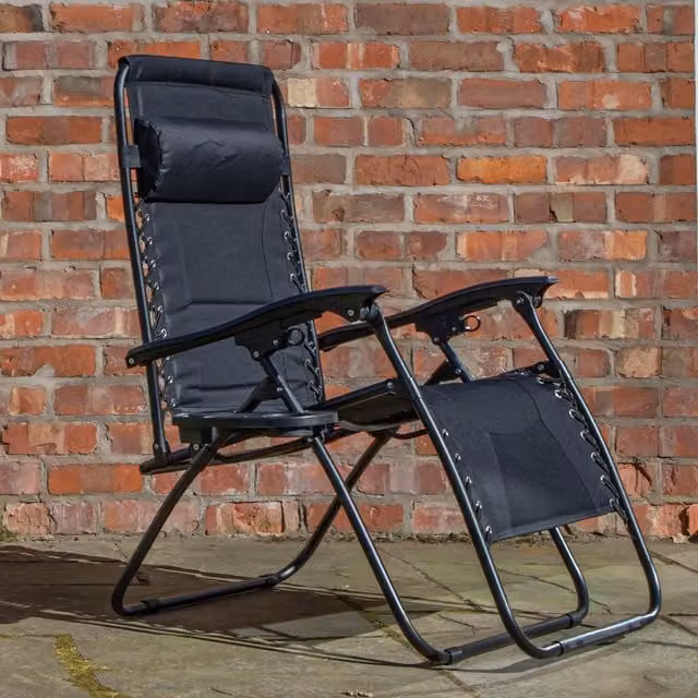 Samuel ALEXANDER Luxury Padded Multi Position Zero Gravity Garden Relaxer Chair Lounger in Black