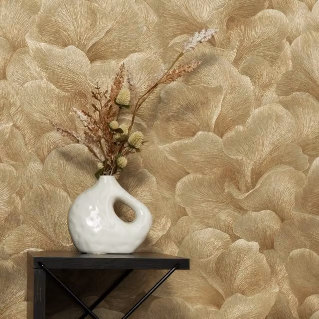 Erismann Floral Glow Gold Botanical Pre-pasted Vinyl Wallpaper Roll