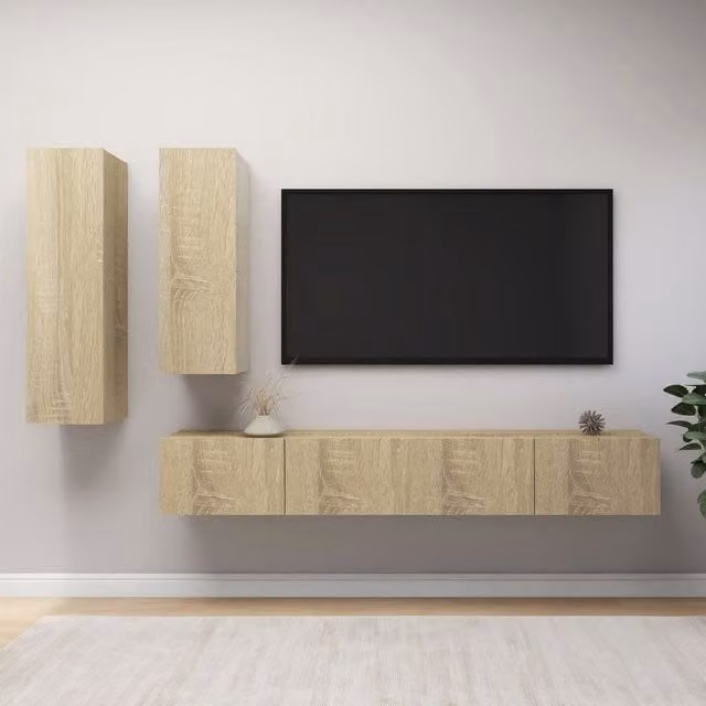 Berkfield Home 4 Piece Modern Sonoma Oak TV Cabinet Set in Brown and Beige – 1