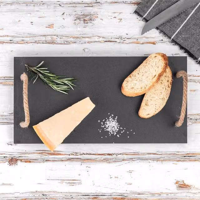 Argon Tableware Rectangular Slate Serving Tray with Handles, Grey/Anthracite, W: 40 cm, D: 20 cm