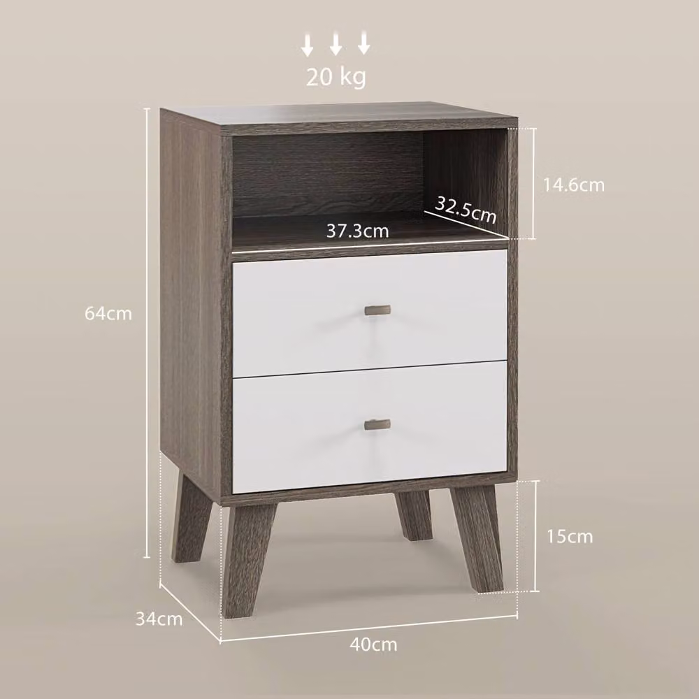 Wyld Haus Cosana Scandinavian Bedside Table with Drawers and Open Shelf in Grey and White – 4