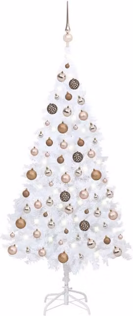 Berkfield Home Artificial Pre-lit Christmas Tree with Ball Set, White, Height: 150 cm