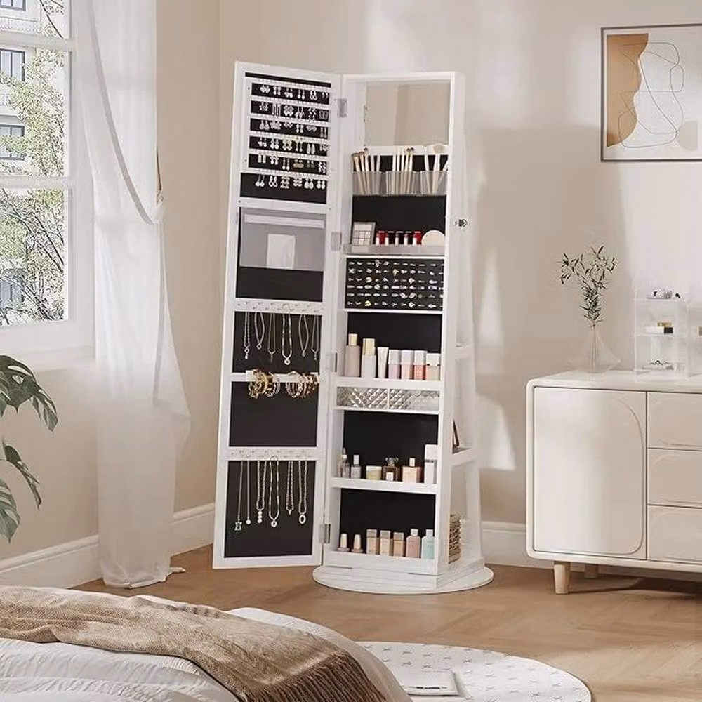 PAWNORA Full Length Mirror with Makeup Storage in White – 3