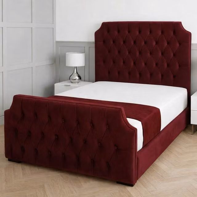 Living Comfort Bedz Westminster King Size Upholstered Velvet Gas Lift Storage Bed in Red