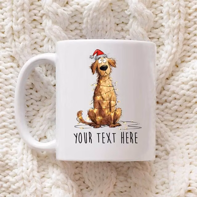 60 SECOND MAKEOVER Personalised Golden Retriever Christmas Lights Santa Hat Ceramic Mug in White – 1