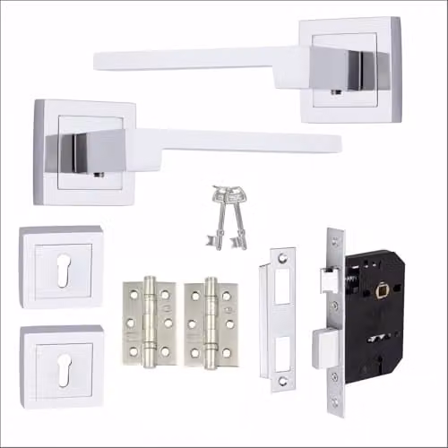 Golden Grace Zeta Design Door Handles and Key Lock Set in Polished Chrome